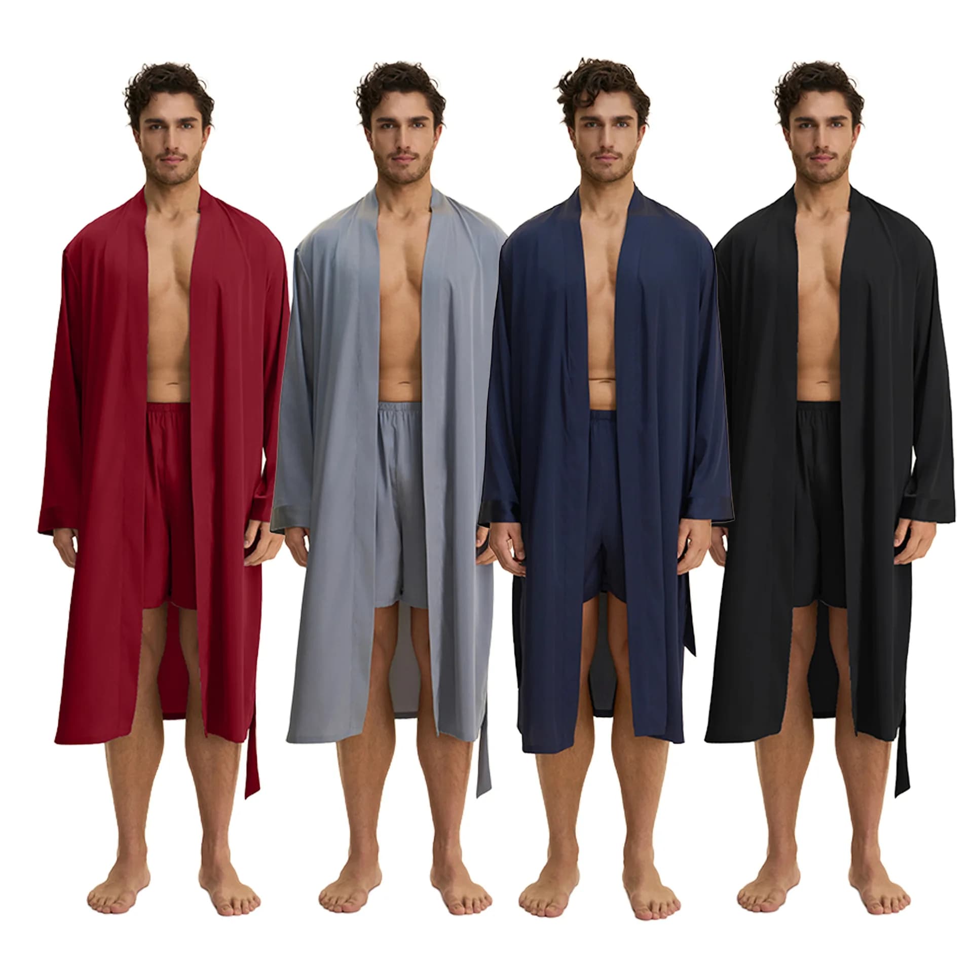 New Men Long Dress Two Piece Long Dress Silk Satin Set Nightwear Homewear Casual Kimono Bathrobe Dress Shorts Pigiama Pijama Dress