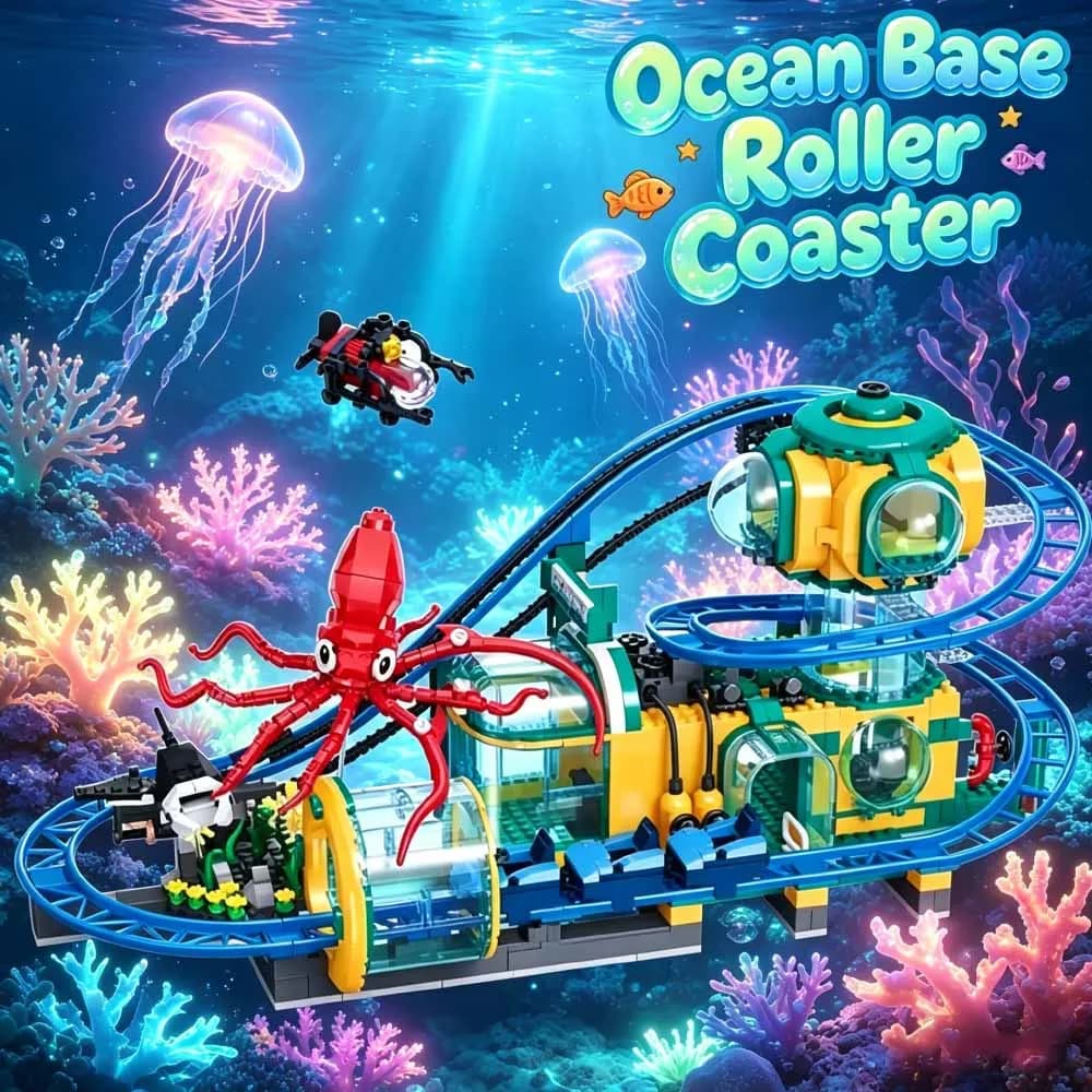 JJ9251 Blocchi da Costruzione Montagne Russe Subacquee - Giocattolo di Montaggio a Tema Oceano, Regalo di Compleanno, 1080 Pezzi