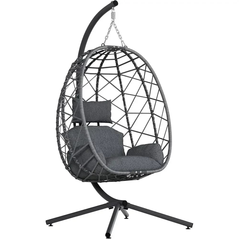 Egg Swing Chair with Cushion, Durable Indoor Outdoor Wicker Rattan, 400 lbs Capacity, Grey