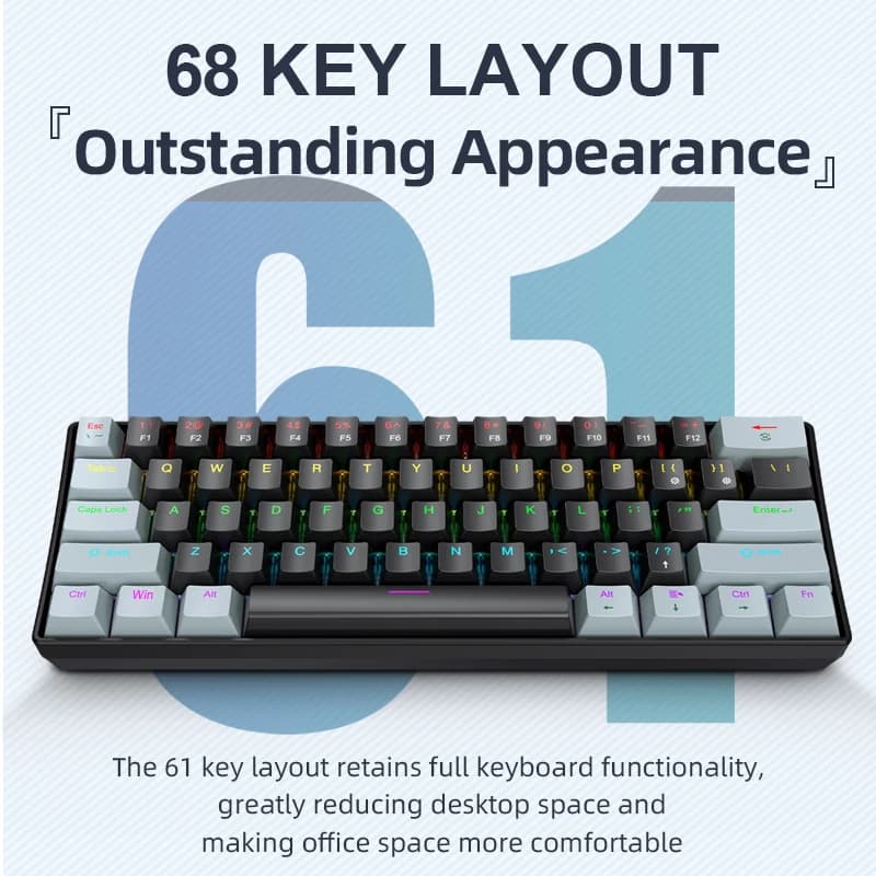 APAYADO K61 Mini tastiera meccanica, cablata, 61 tasti, Phantom RGB, interruttore meccanico nero/bianco rosso/blu per giochi, 60% portatile