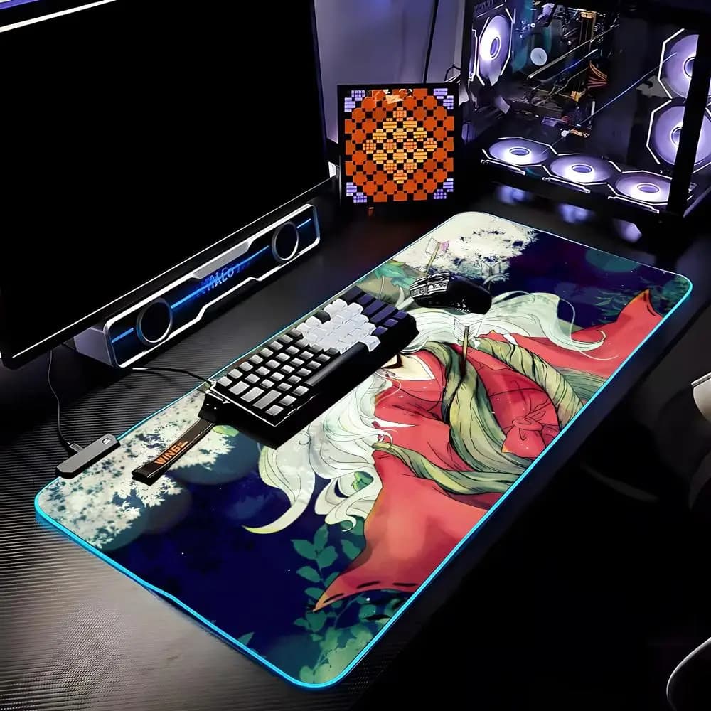 Tappetino per Mouse Anime Inuyasha RGB HD, Tappetino da Scrivania, Accessori per PC Gaming, Tappetino in Gomma per Tastiera con LED