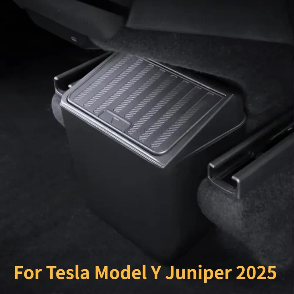 Car Upgrade For Tesla Model Y Juniper 2025 Rear Middle Under Seat Trash Bin Hidden Garbage Can Storage Box Organizer Tray