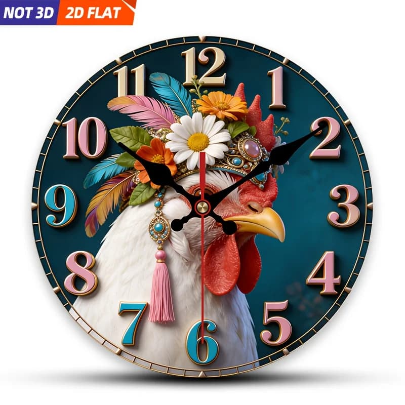 Orologio da parete Bohemian Rooster - Cornice rotonda in legno adatta per camera da letto, soggiorno, decorazioni per ufficio, stile moderno da fattoria con