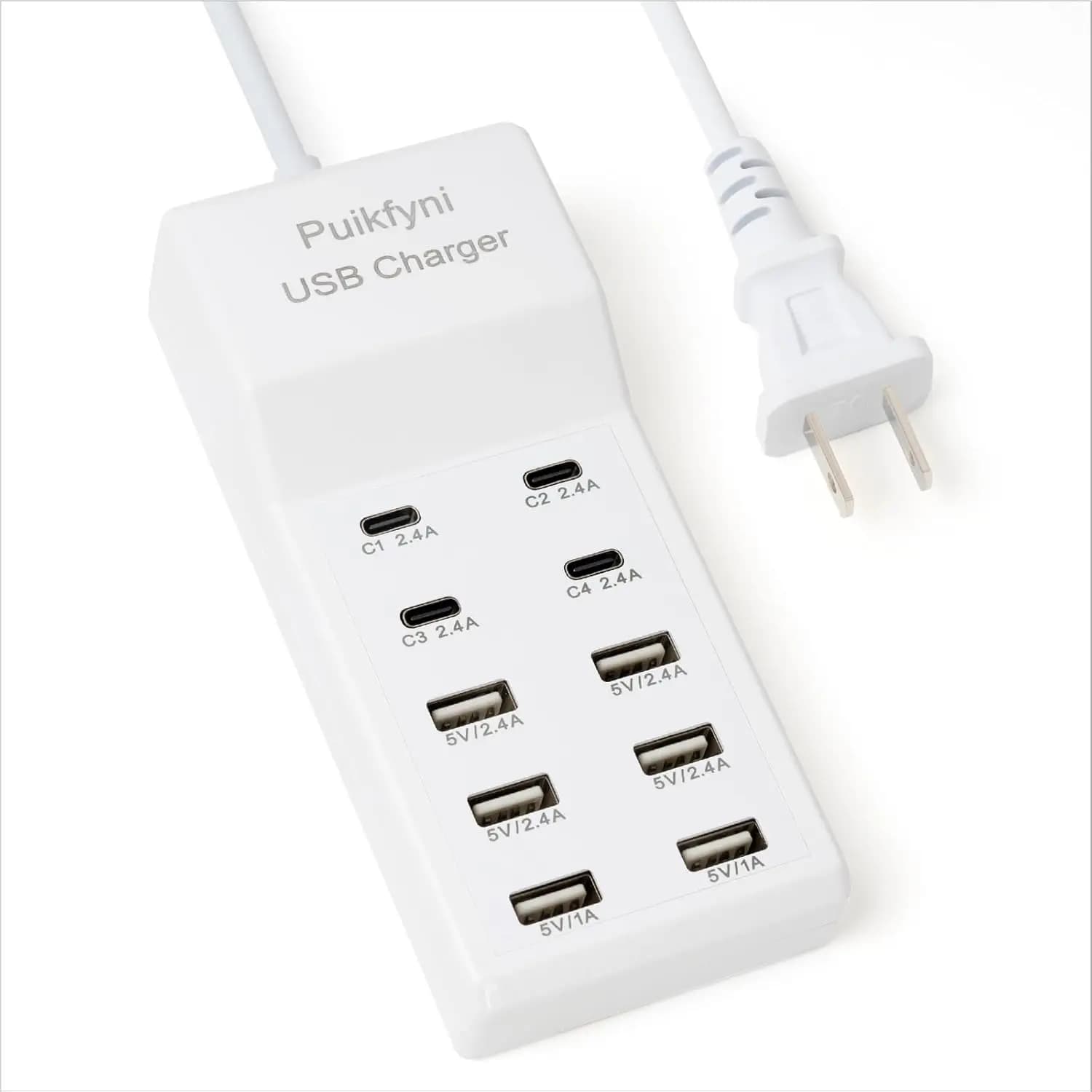 Stazione di Ricarica USB C a 10 Porte: 4 USB-C + 6 USB-A, Hub di Ricarica Rapida per Telefoni, Tablet, Smartwatch, Cuffie, Altoparlanti