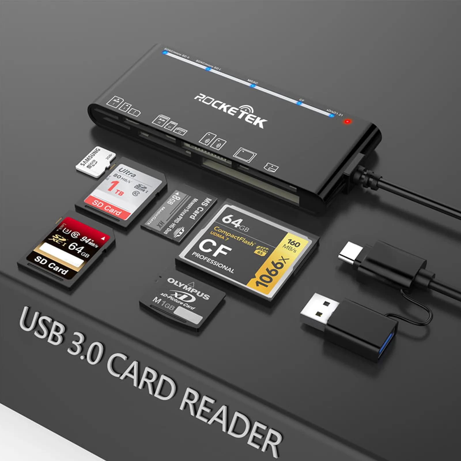 Accessori per laptop UTHAI TF7 Lettore di schede multifunzione USB 3.0 Lettore di schede USB 7 in 1 per schede CF/XD/MS/SD/TF