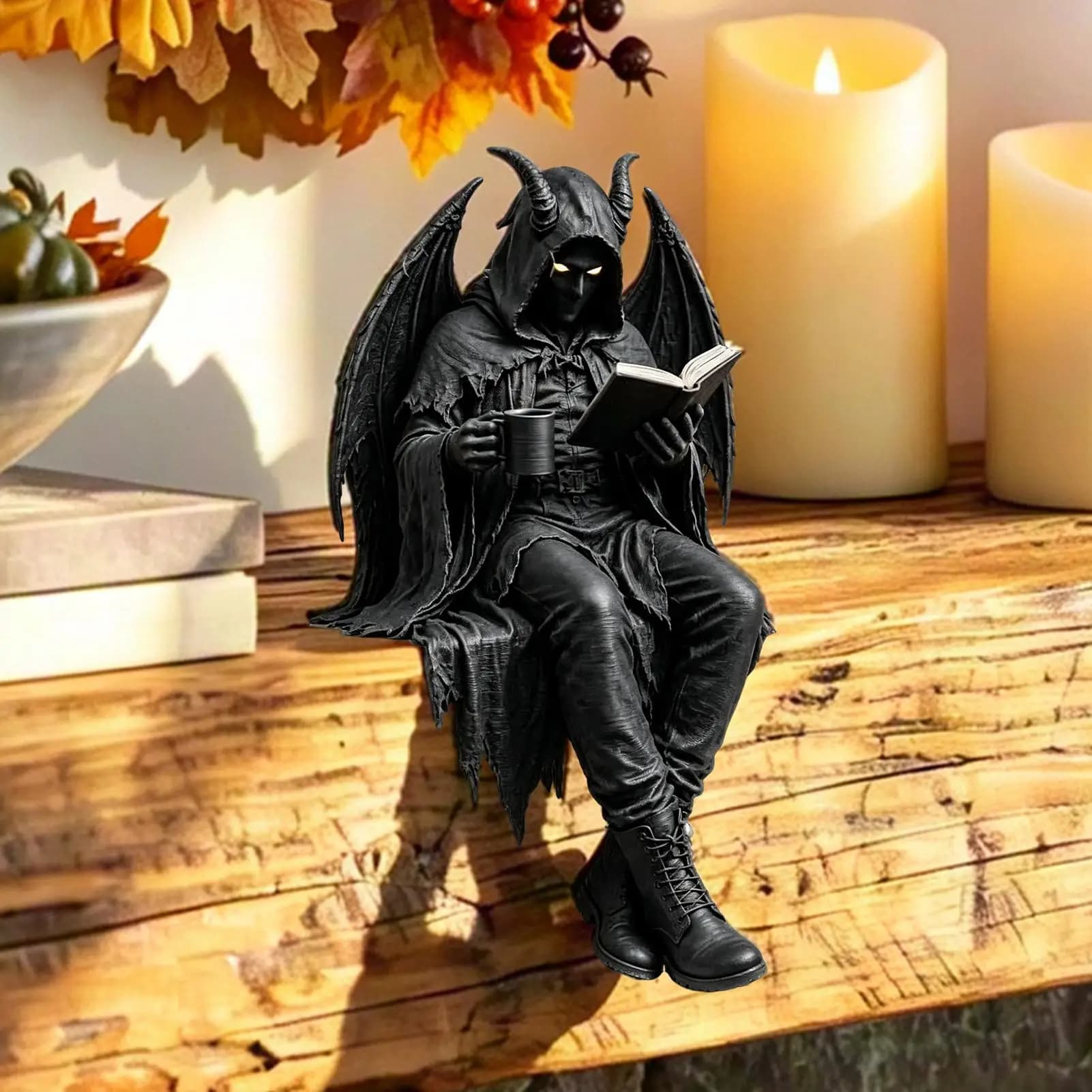 Spooky Gothic Bookshelf Decor Fantasy Robed Figurine for Shelf Tabletop Bookcase Corner Cabinet Library Room Garden Reading
