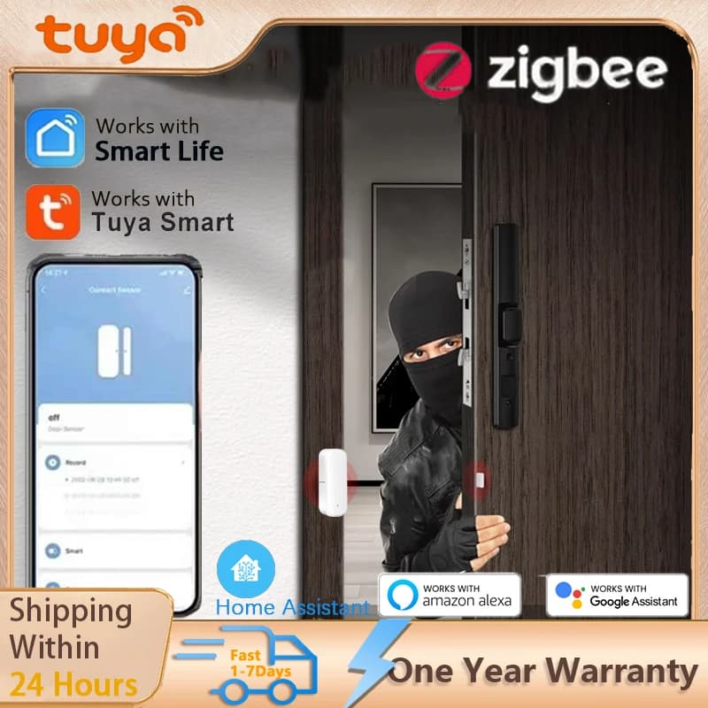Sensore per Porte e Finestre Tuya Zigbee, Allarme di Sicurezza Domestica Intelligente, Rilevatore di Contatto Magnetico Wireless, Monitoraggio Remoto per Home Assistant