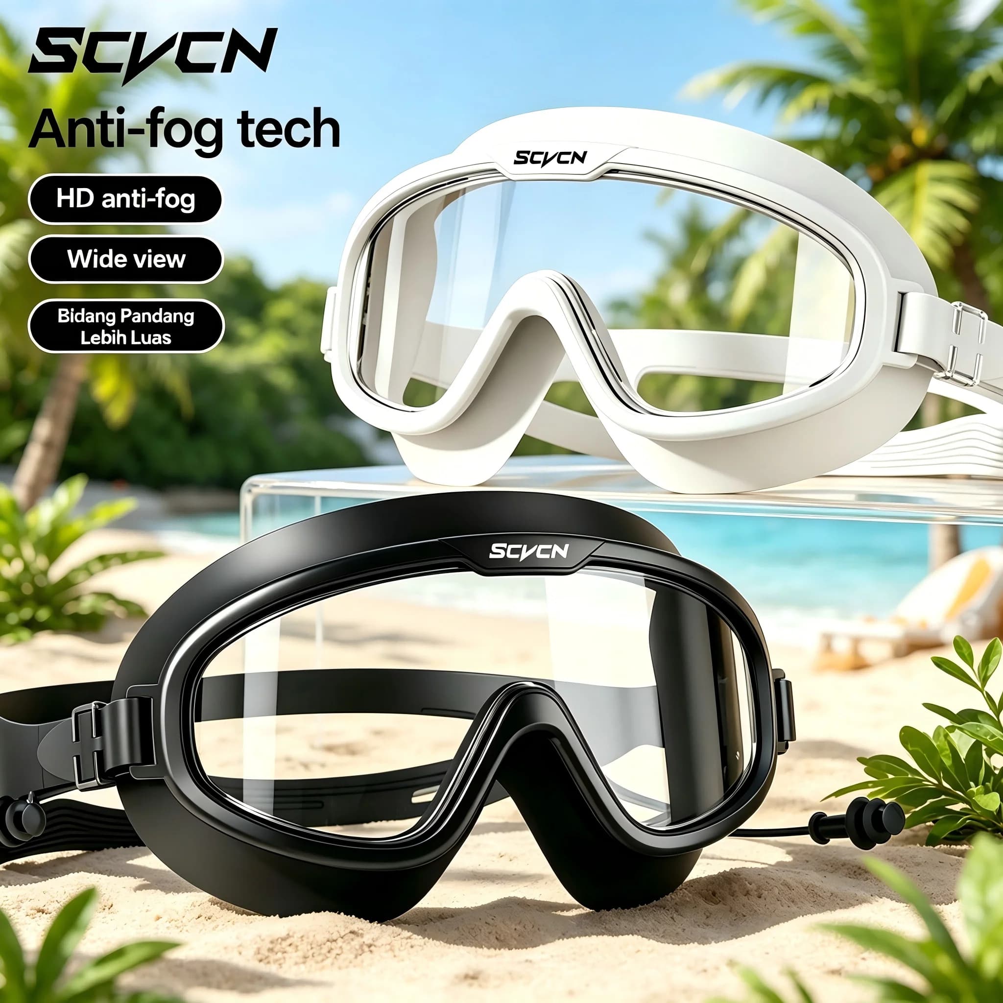 SCVCN Large Frame Swimming Goggles HD Anti Fog UV400 Waterproof Silicone Swim Glasses Adult Competition Surf Beach Snorkeling
