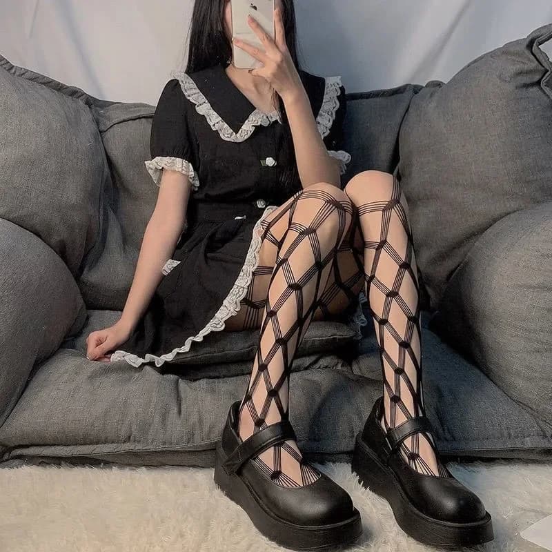 Calze jacquard con motivo a rete Moda Donna Lady Girls Collant sexy Geometria Frecce Collant teschio Night Club Party hoisery