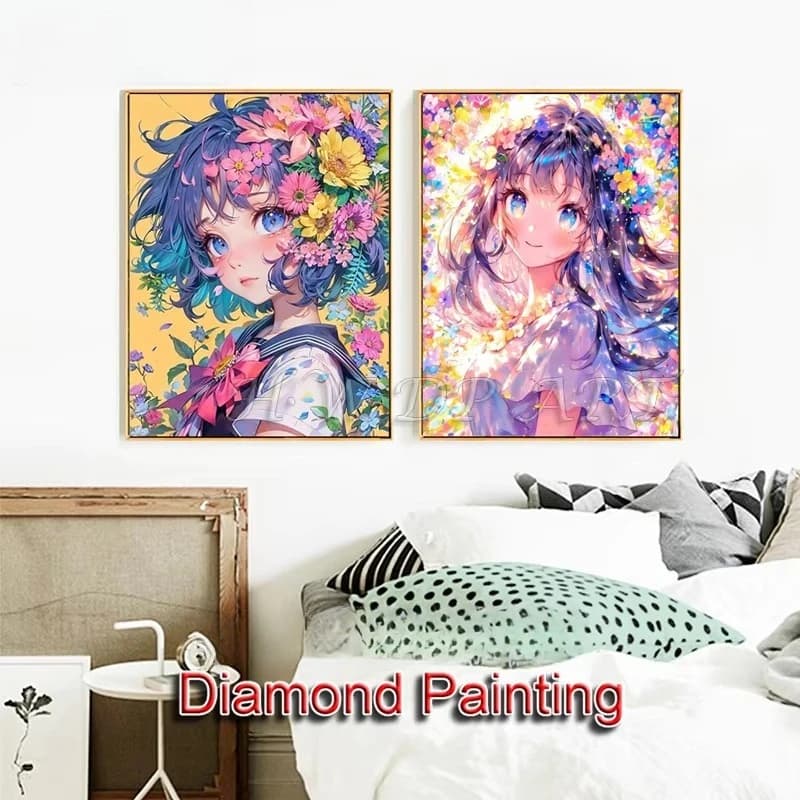 Diamond Painting Cartoon Girl Full Square Diamond Embroidery Gem Cross Stitch Diamond Art Crystal Home Decor