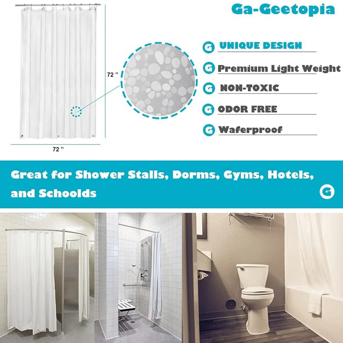 ABSE-Fodera per tenda da doccia trasparente, tenda da doccia da bagno in plastica leggera con motivo a ciottoli