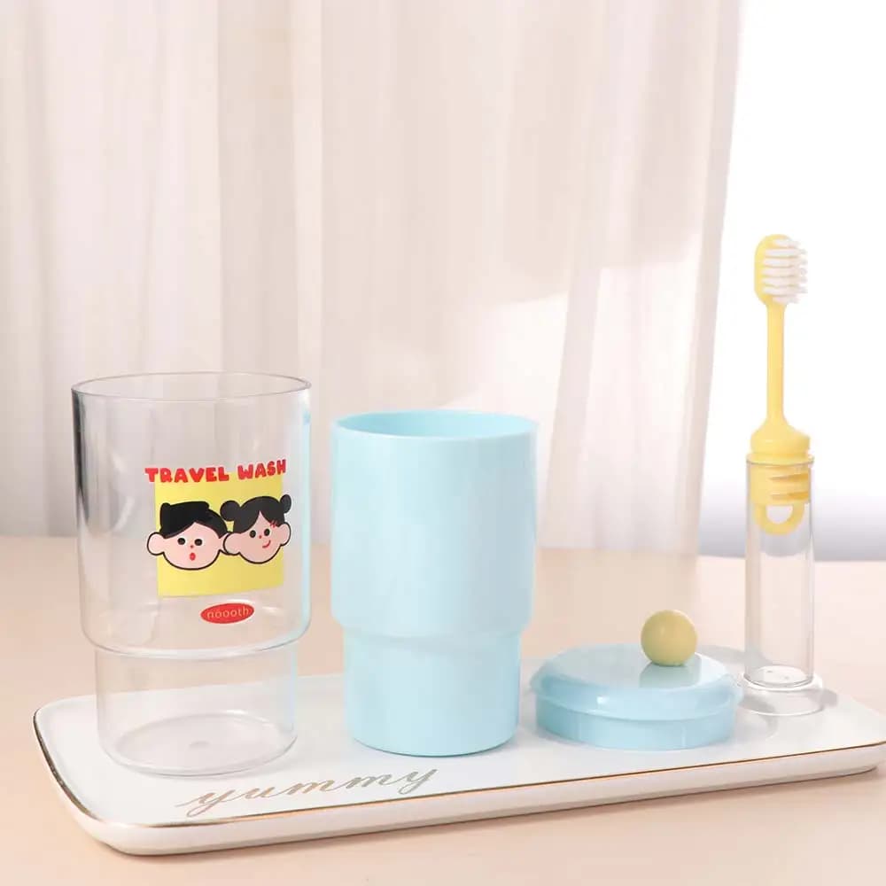 Set da viaggio portatile per l'igiene personale, creativo, con spazzolino integrato, scatola porta spazzolino, tazza per spazzolatura dentale rimovibile e impermeabile