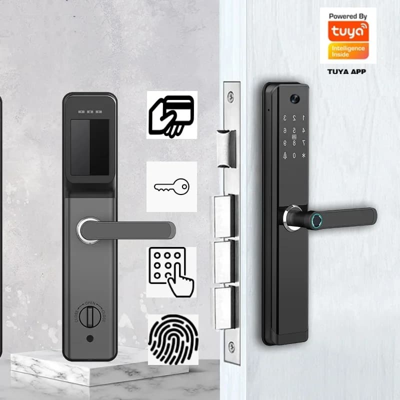 Serratura Intelligente per Porta di Sicurezza Domestica Tuya Wifi con Impronta Digitale, Codice, Schermo e Funzione Chiave Elettronica con Scheda IC