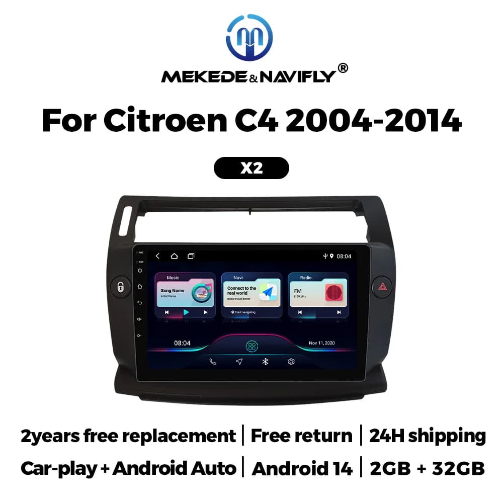 Per Citroen C4 C-Triomphe Quatre 2004 - 2014 Android 14 Carplay Autoradio Lettore multimediale Stereo WiFi Navigazione GPS Schermo HD