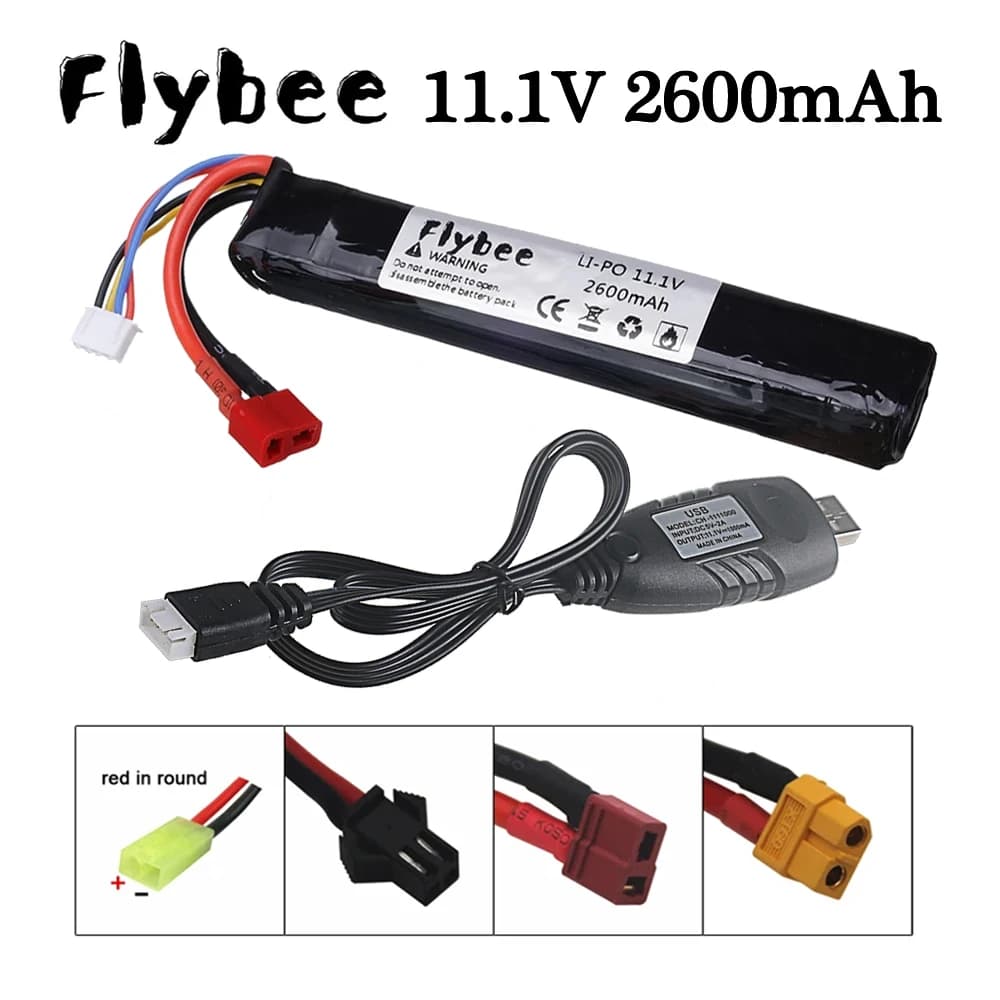 3S 11.1V 2600mAh LiPo battery For Water Gun Airsoft BB Air Pistol Electric Toys Guns Parts 11.1V Battery + USB Charger #125mm