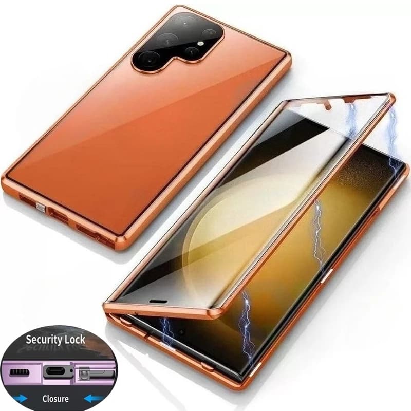 360 ° Custodia Protettiva Completa in Metallo Magnetico con Vetro a Doppia Faccia e Chiusura a Scatto per Samsung Galaxy S26 S25 S24 S23 FE S22 S21 Ultra Plus
