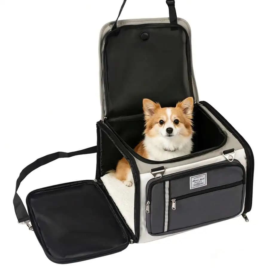 Collapsible Car Pet Carrier, All-Season Breathable Large Capacity Crossbody Bag, Anti-Scratch & Anti-Squeeze Pet Travel Bag With
