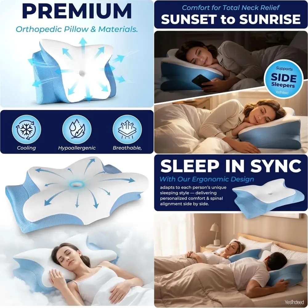 Cuscino rinfrescante per supporto cervicale - Memory Foam per alleviare il dolore a collo e spalle, design ergonomico per chi dorme su un fianco e soffre di russamento