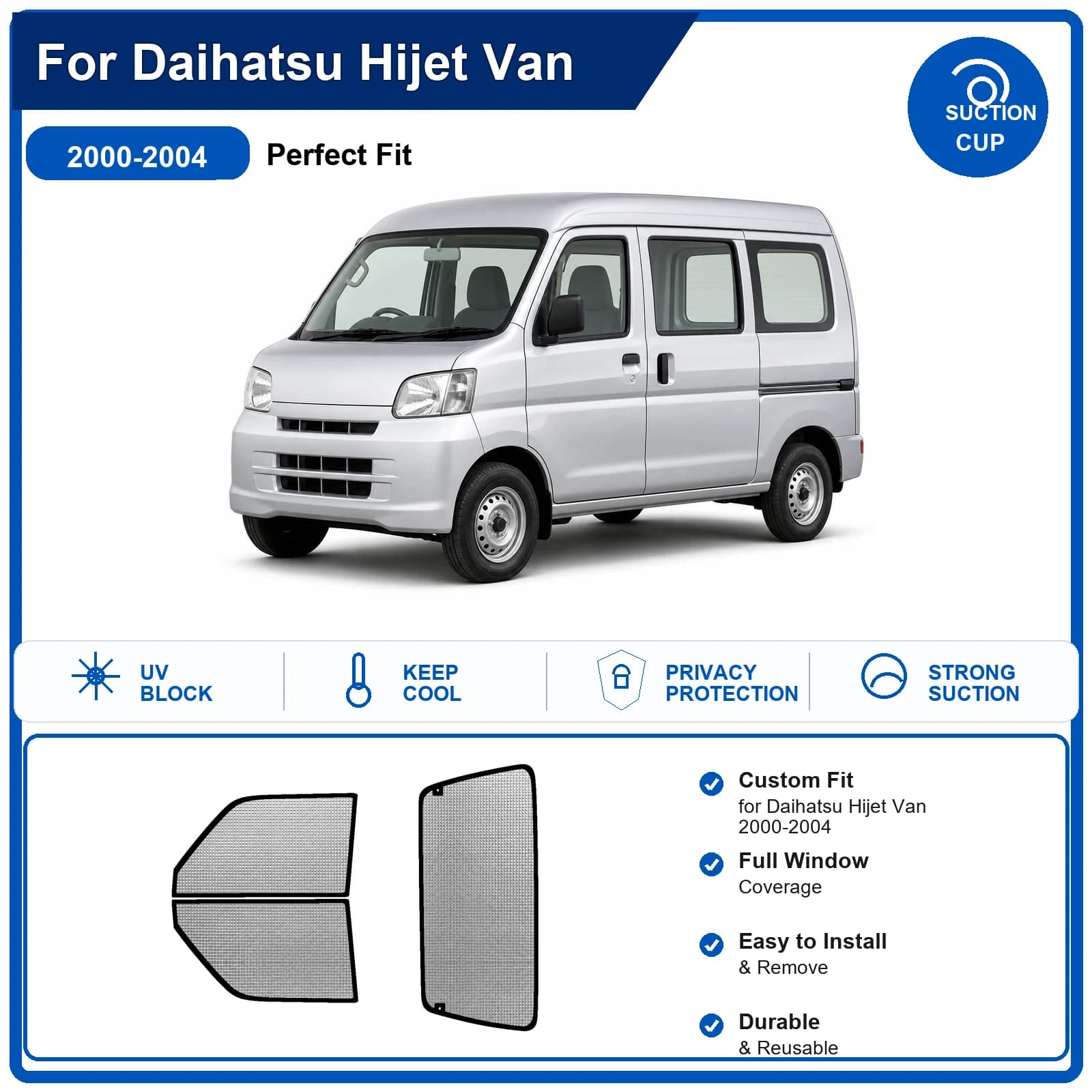 For Daihatsu Hijet Van 2000-2004 Custom Full Set Windshield Sun Shade Aluminum Foil Heat Insulation Anti UV Foldable