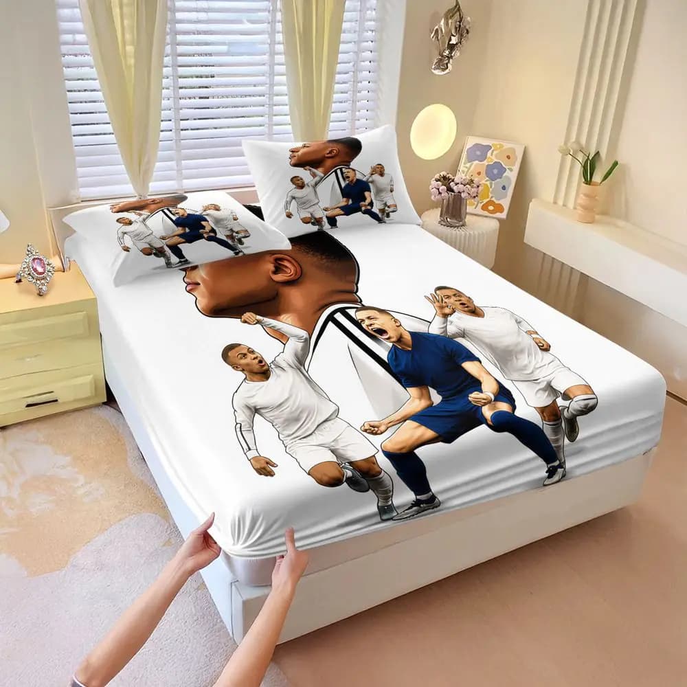 Soccer Player Digital Print Fitted Sheet Set Bed Sheet Set Vibrant Sports Fan Art Bedding Set for Dorm Home Decor