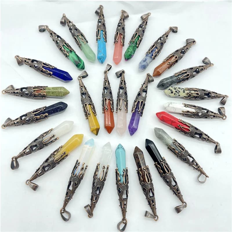 Moda naturale gemma pietra cristallo di quarzo ametista occhio di tigre ciondolo esagonale pendolo per gioielli fai da te che fanno collana 10 pezzi