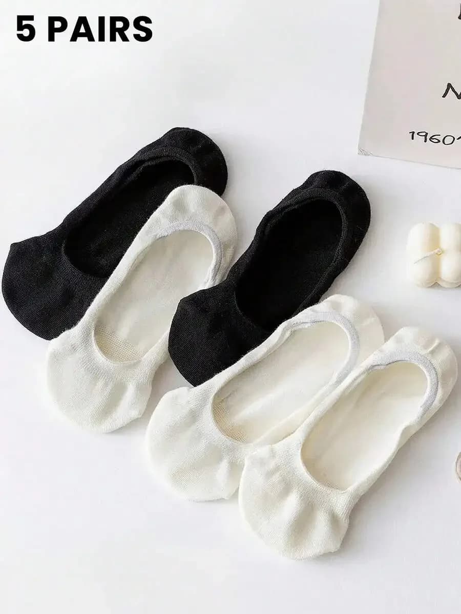 1/5 paia di calzini da donna a bocca poco larga, fodera in silicone sul tallone per evitare scivolamenti, tessuto lavorato a maglia traspirante, stile Ins e giapponese