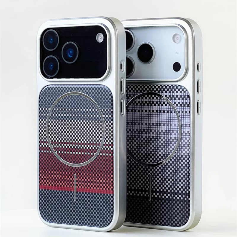 Custodia con Texture in Fibra di Carbonio per MagSafe per iPhone 17 Pro Max 16 15 14 Pro Max, Ricarica Wireless Magnetica, Finitura Opaca Effetto Pelle