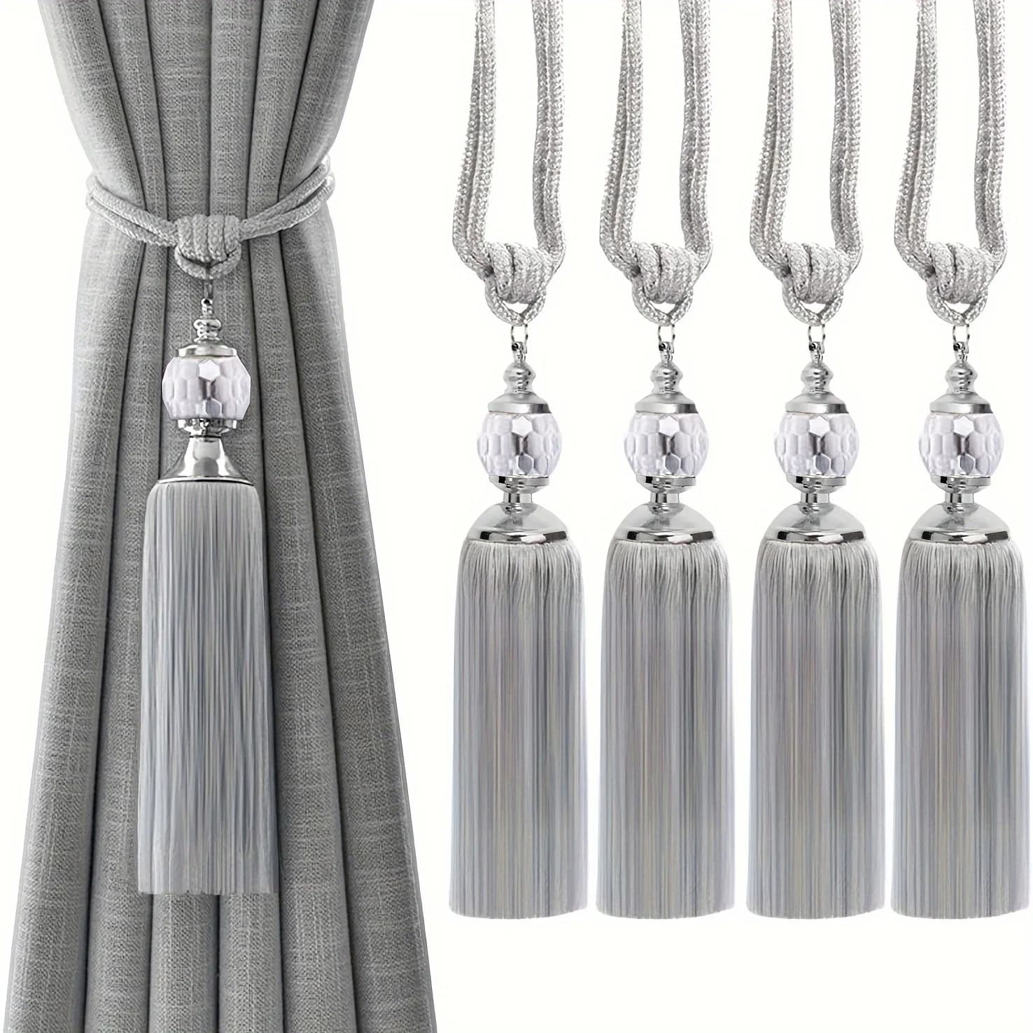 Cinghie per tende alla moda da 2 pezzi, cinghie per tende, cinghie con nappe, fibbie per tende con sfere di perline di cristallo, decorazioni per la casa