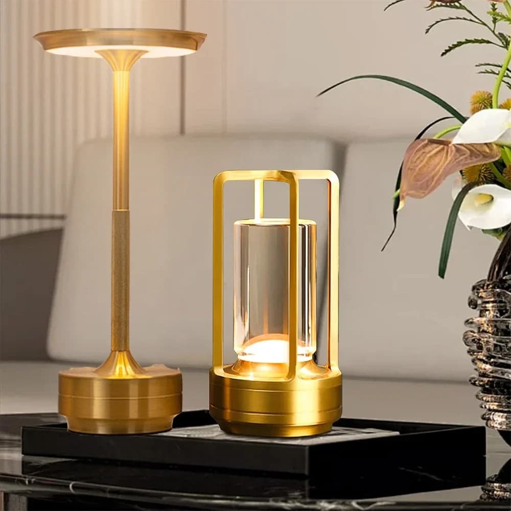 Lampada da Tavolo LED in Alluminio e Cristallo, Dimmerabile, 5200mAh, Ricarica USB, Interruttore Touch, per Ristorante, Bar, Scrivania, Decorazione Camera da Letto