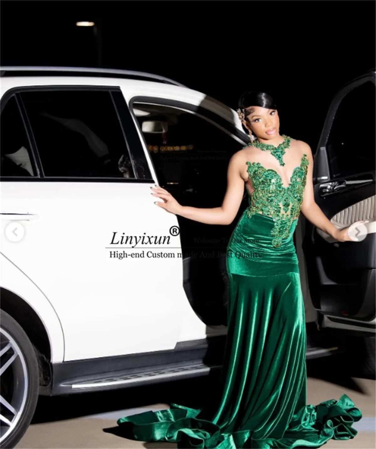 Abito da ballo a sirena con perline di cristalli di lusso 2025 Abito da cerimonia nuziale in velluto personalizzato per ragazze nere Robes De Soiree