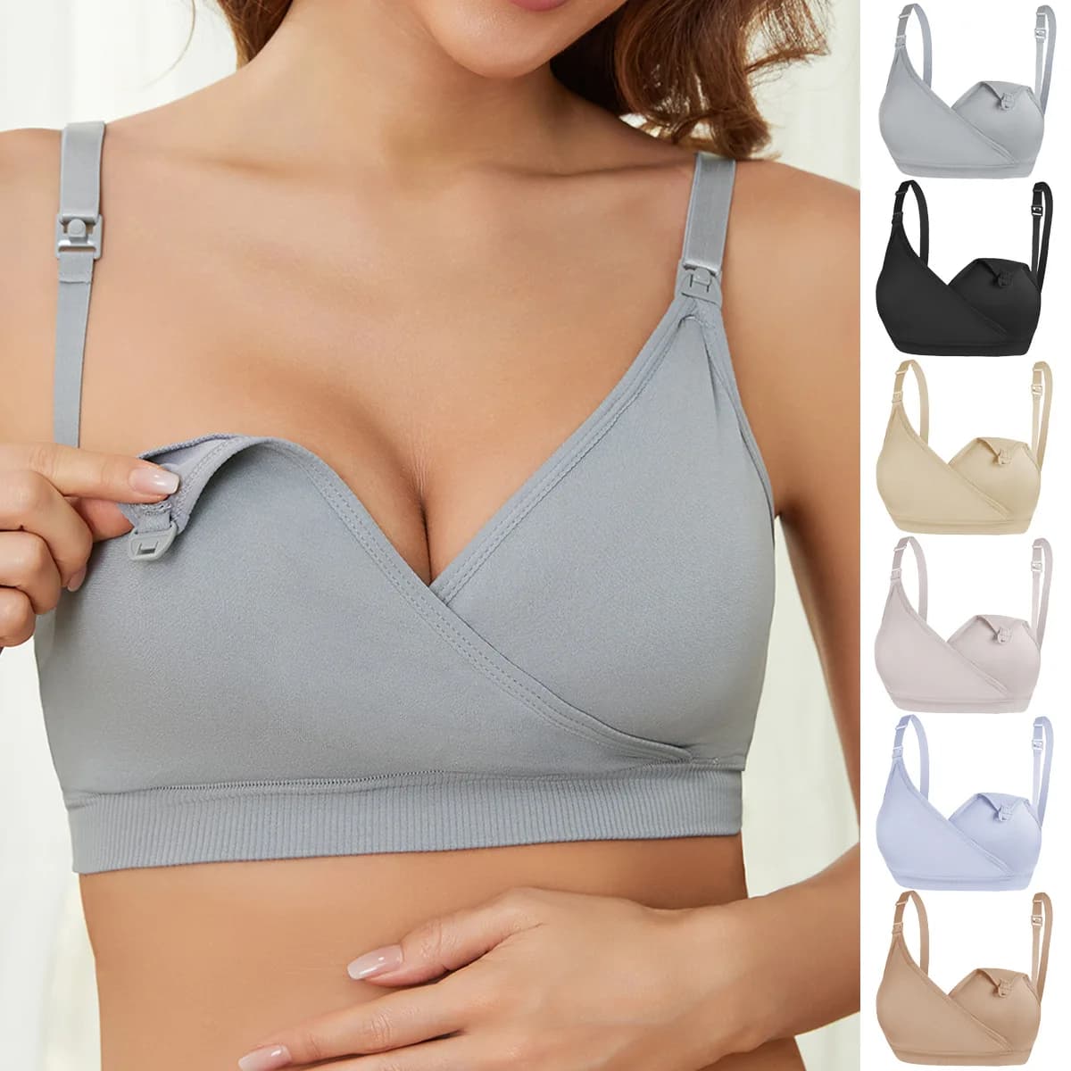 Reggiseno per allattamento premaman senza fili Chiusura frontale senza cuciture in nylon Comfort per allattamento Supporto regolabile Biancheria intima morbida per gravidanza