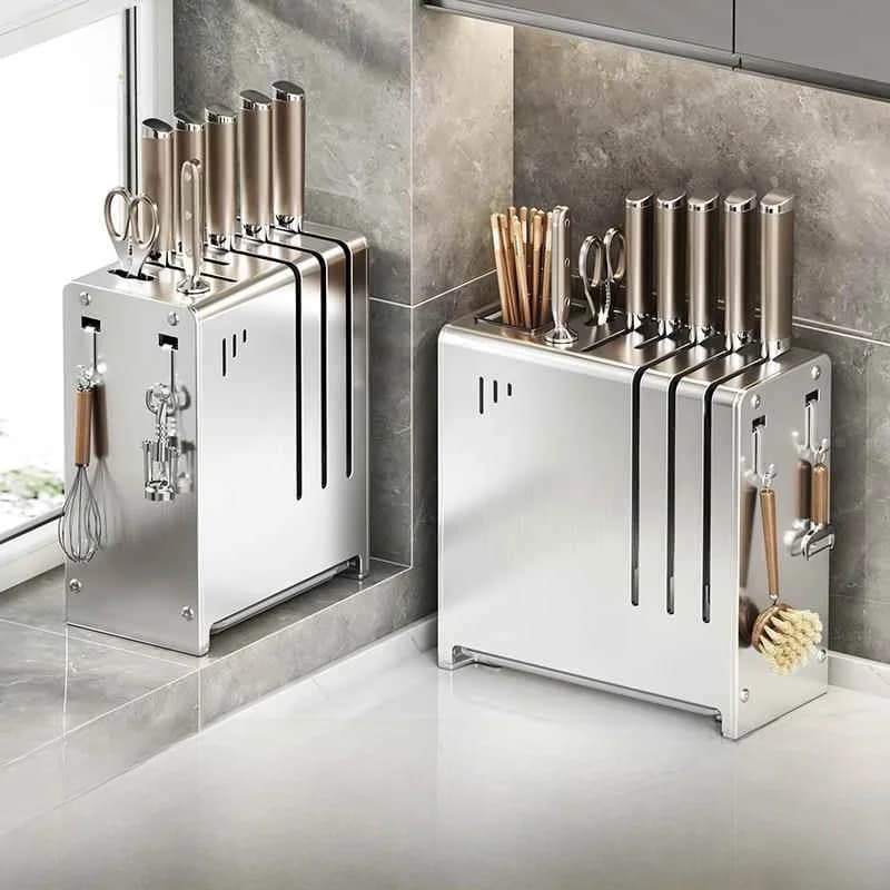 Stainless Steel Kitchen Storage Box Knife Holder Chopsticks Cage Integrated Wall Mounted Multi Purpose Organizer Rack