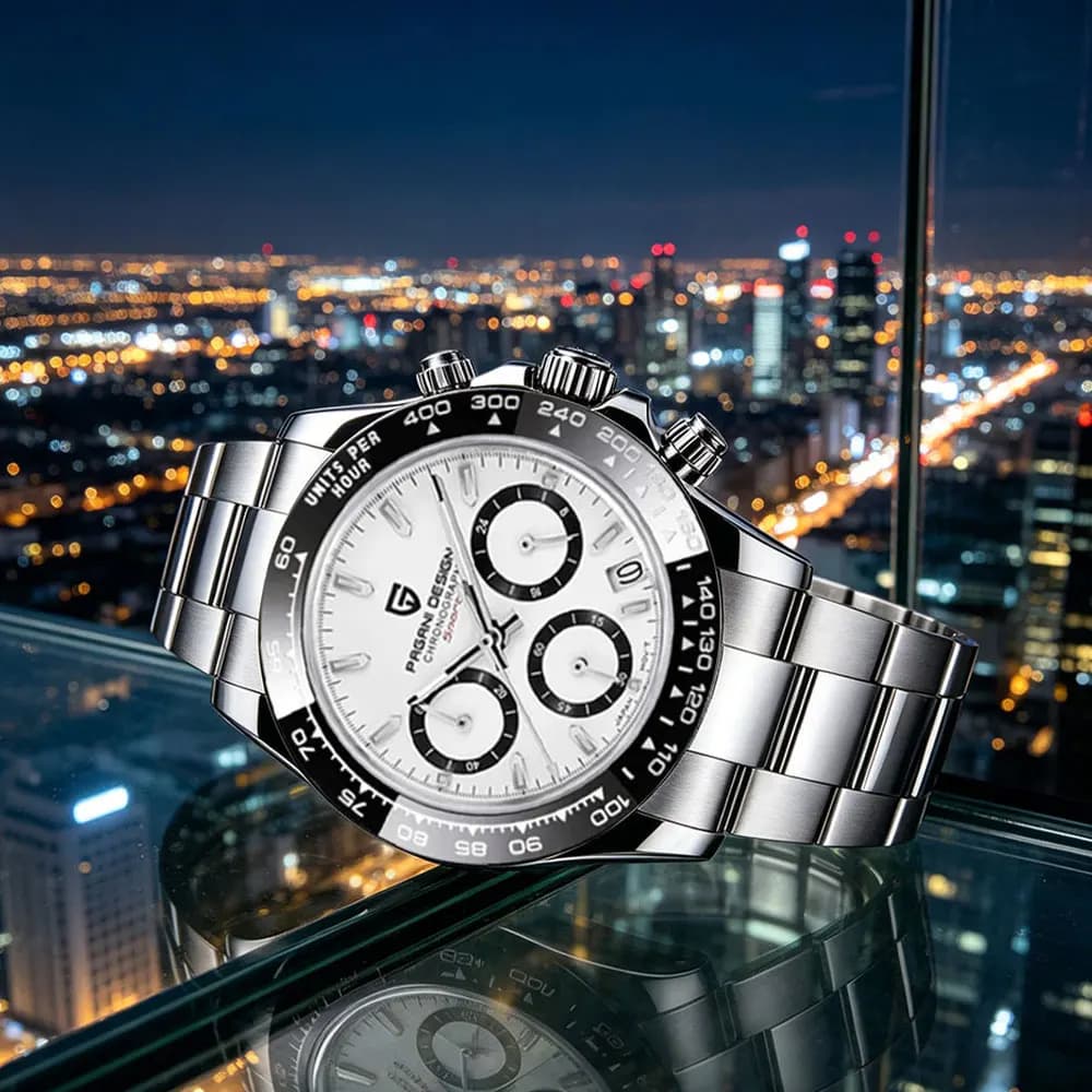 PAGANI DESIGN Orologio da Uomo di Lusso, Classico Cronografo al Quarzo con Ghiera in Ceramica, Impermeabile, Regalo per Uomo