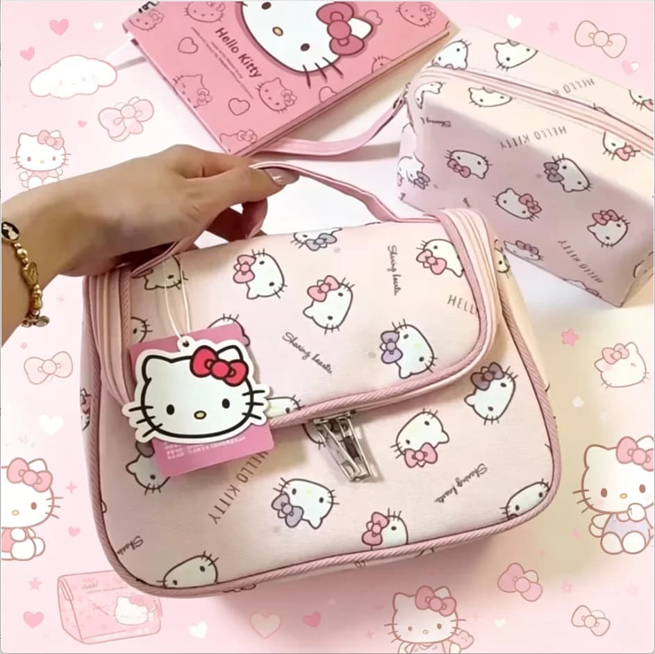 Borsa per il Trucco Hello Kitty, Borsa Portaoggetti di Grande Capacità, Borsa da Viaggio Portatile per Articoli da Toeletta, Regalo per Ragazze