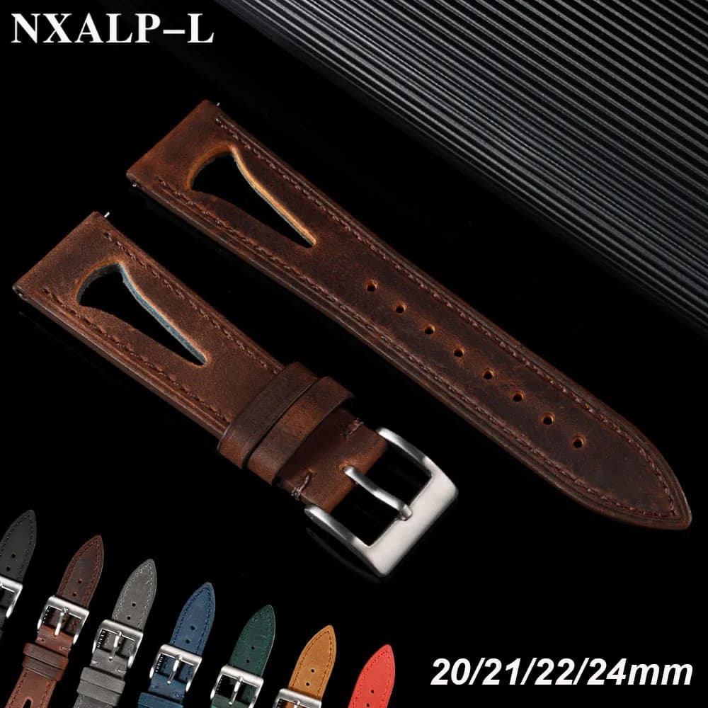 Cowhide Watch Band 20mm 21mm 22mm 24mm Vintage Brown Breathable Genuine Leather Strap for Omega for Seiko Smartwatch Wristband