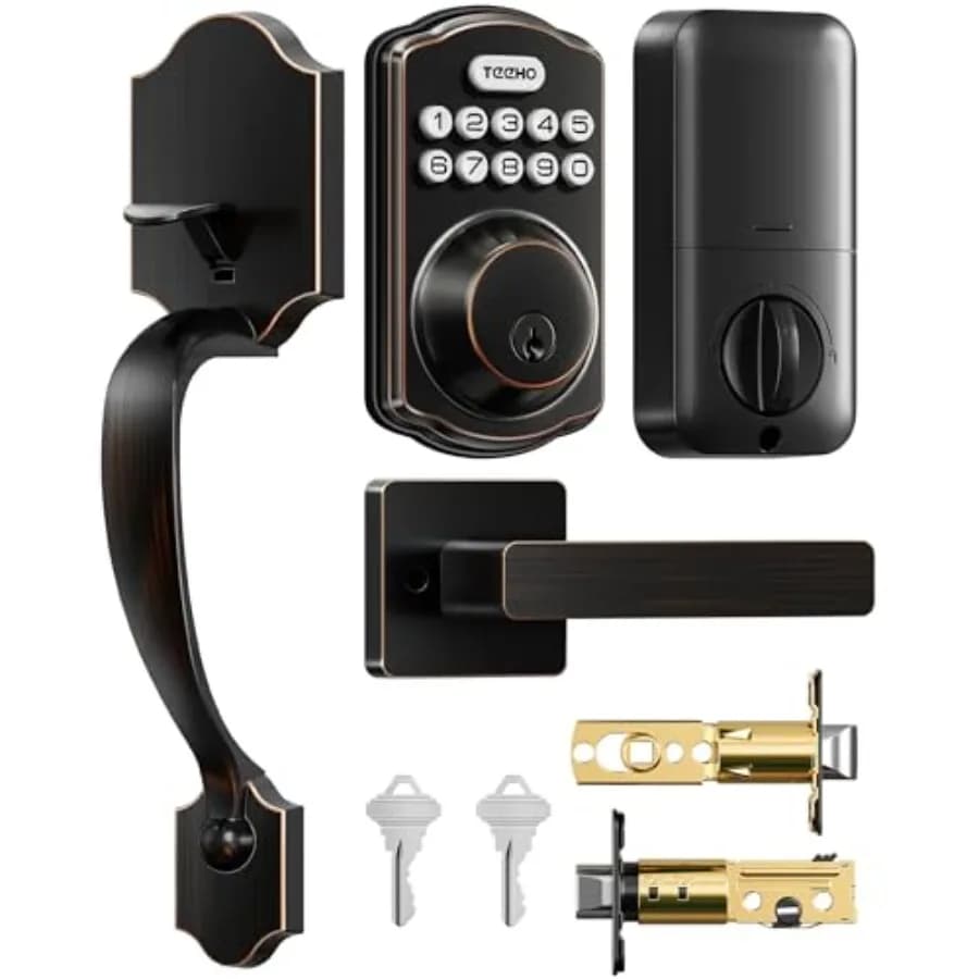 Serratura Elettronica TK001H con Maniglia e Tastierino, Chiusura a Codice per Porta d'Ingresso, Serratura Intelligente Senza Chiave