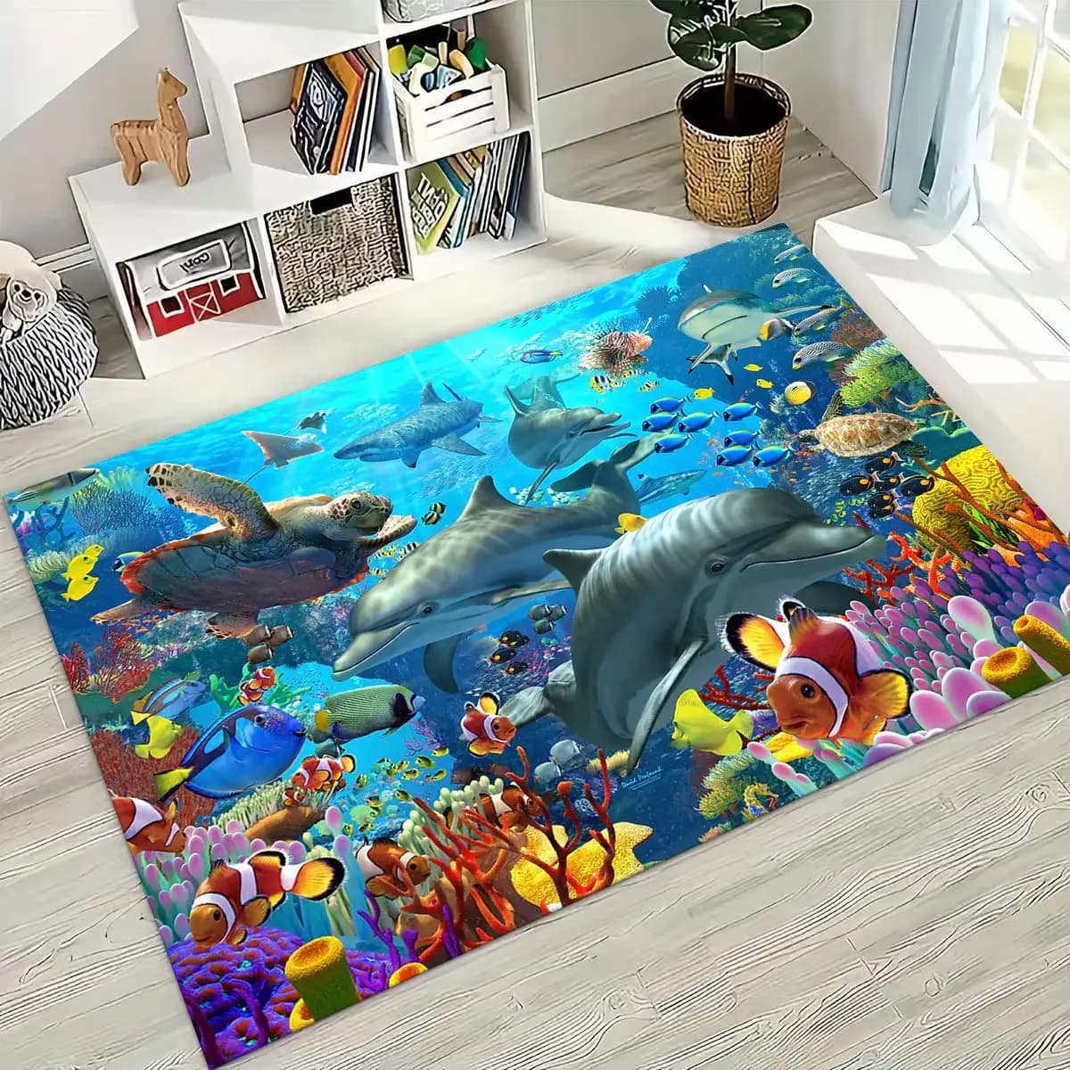 27 Style Underwater World Sea Dolphin Turtle Coral Carpet for Bedroom Living Sofa Home Decoration, Kids Anti-slip Mat