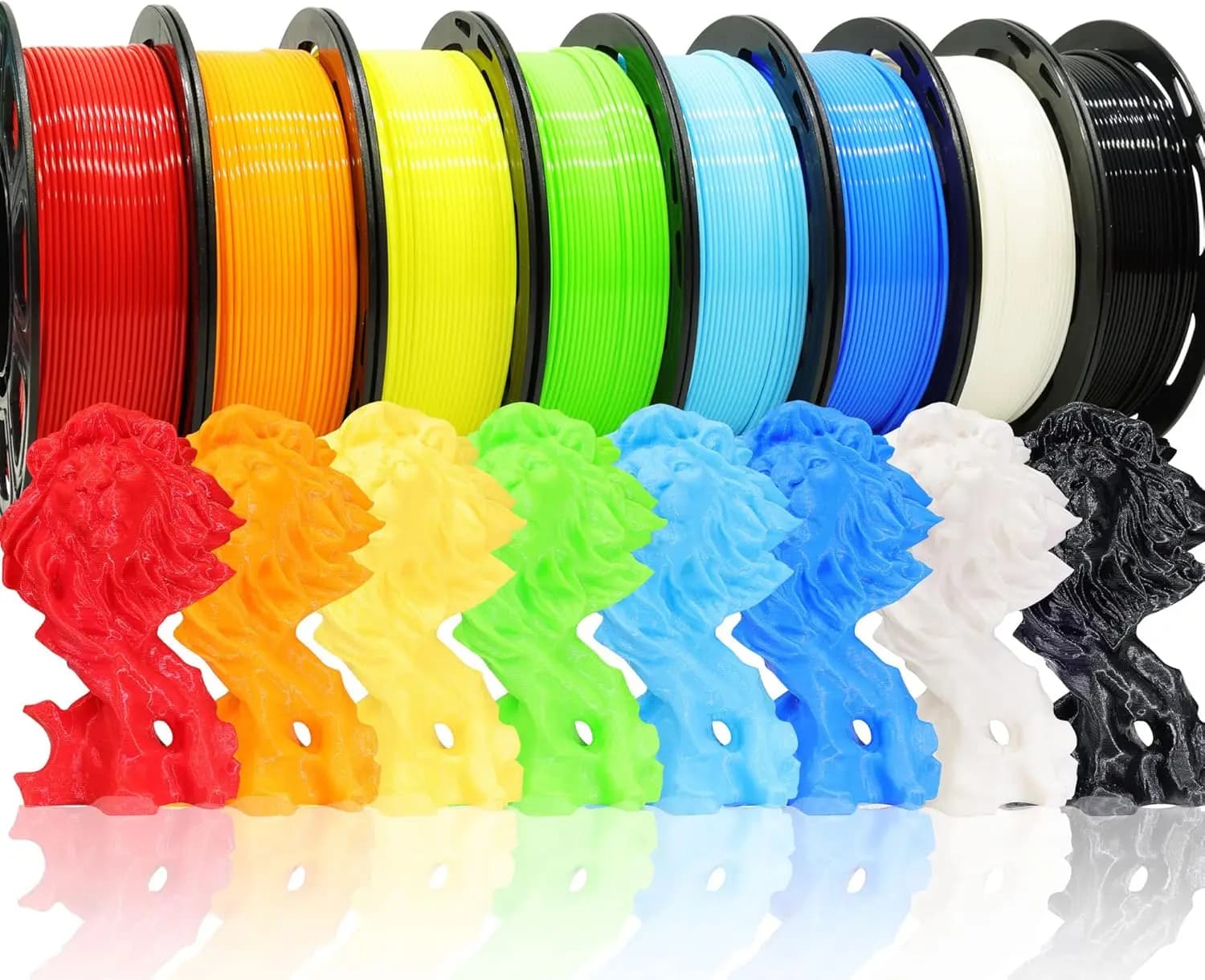 Filamento PLA 1,75mm, Set di 8 Bobine da 2kg, Nero Bianco Rosso Blu Giallo Arancione Verde Lime Blu Cielo, 250g Ciascuno, Ampiamente Compatibile con Stampanti 3D