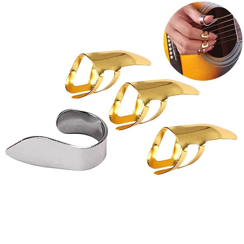 3 Metal Finger Picks + 1 Thumb Pick Set Guitar Fingerpicks for Guitar Banjo
