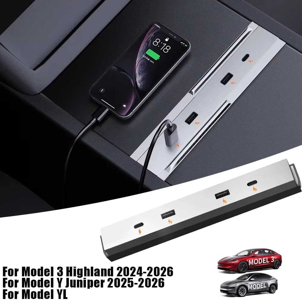 Hub USB di espansione per Tesla Model YL Y Launch Juniper 27W-65W, Hub USB Type-C per il controllo centrale con ricarica rapida per Model 3 Highland