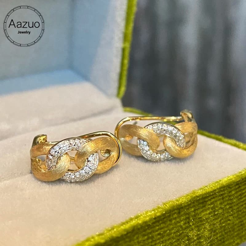 Aazuo Set di gioielli in oro giallo 18 carati con diamanti veri, anello vintage, orecchini, regalo di lusso per le donne, per la festa di fidanzamento