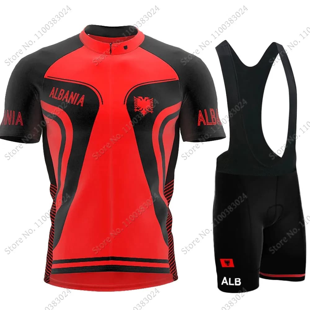 Cycling Jersey of the National Team of Albania 2025 Set Summer Cycling Clothing Road Bike Shirts Cycling pants with MTB Ropa Maillot straps