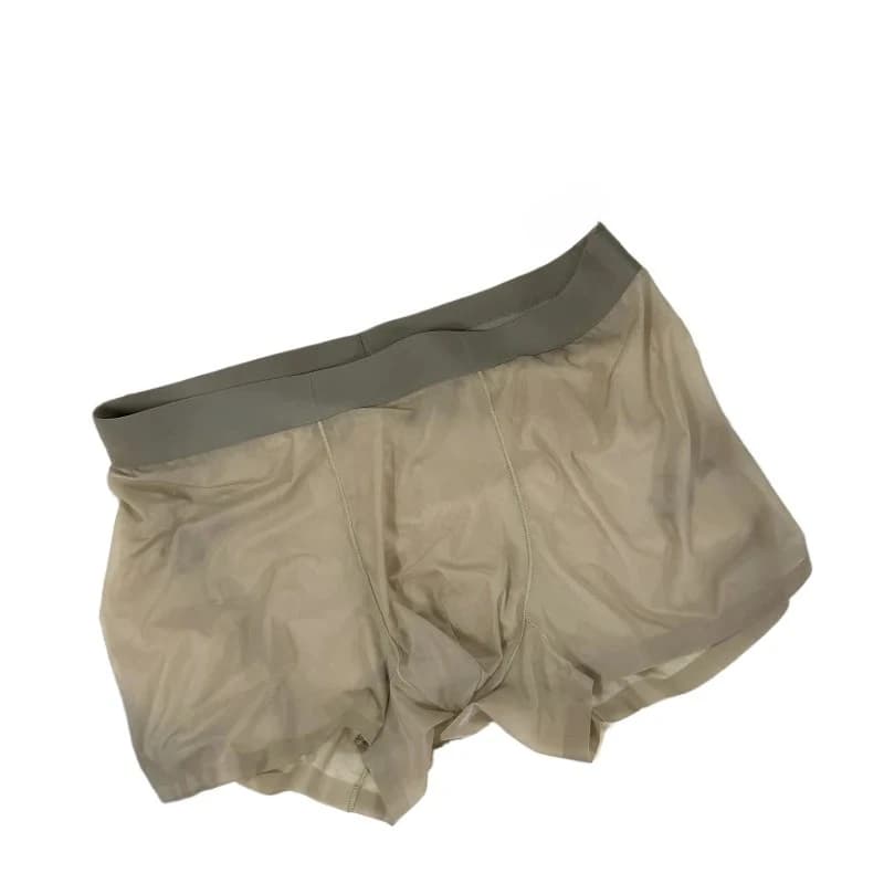Tronco senza cuciture da uomo 20D ultrasottile in seta di ghiaccio trasparente leggero ad asciugatura rapida elastico sexy a vita media con custodia rigonfia
