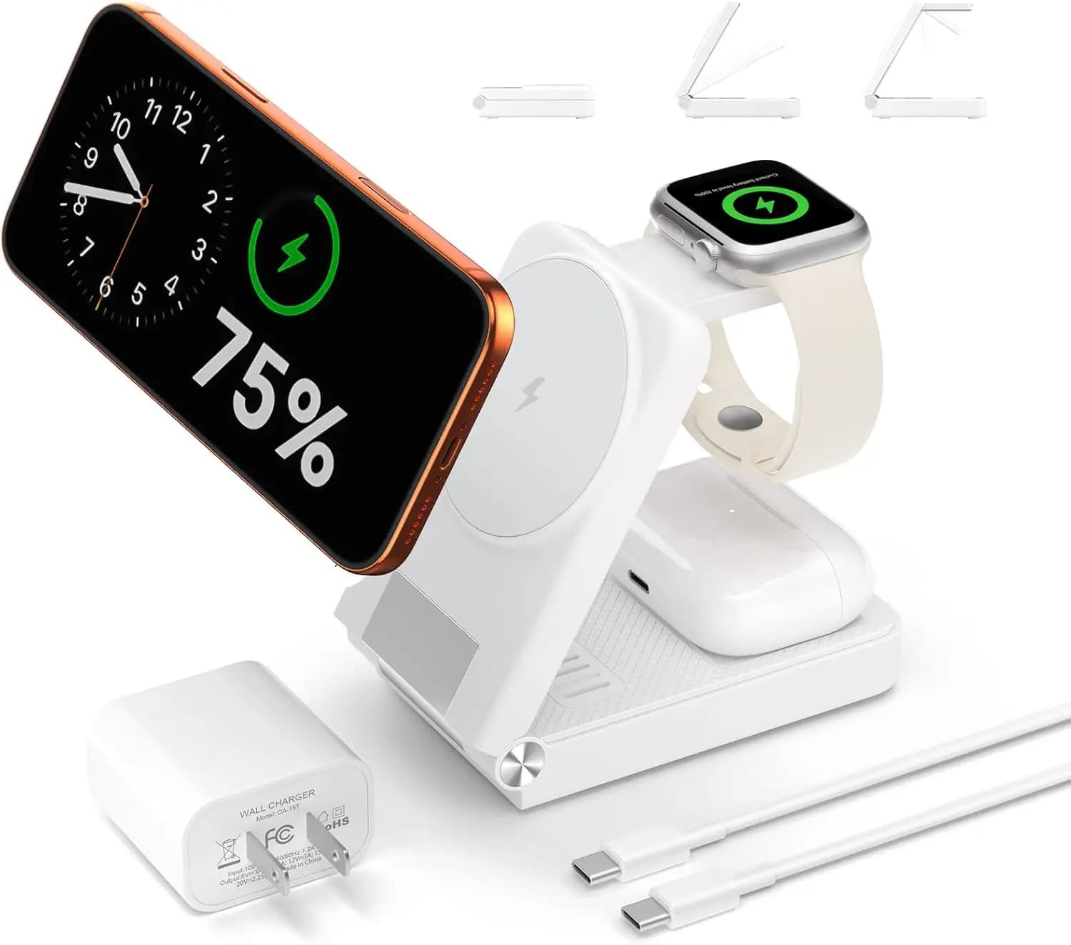 25W 3-in-1 Wireless Magnetic Charging Station for Multipli Devices, Portable Fast Charger