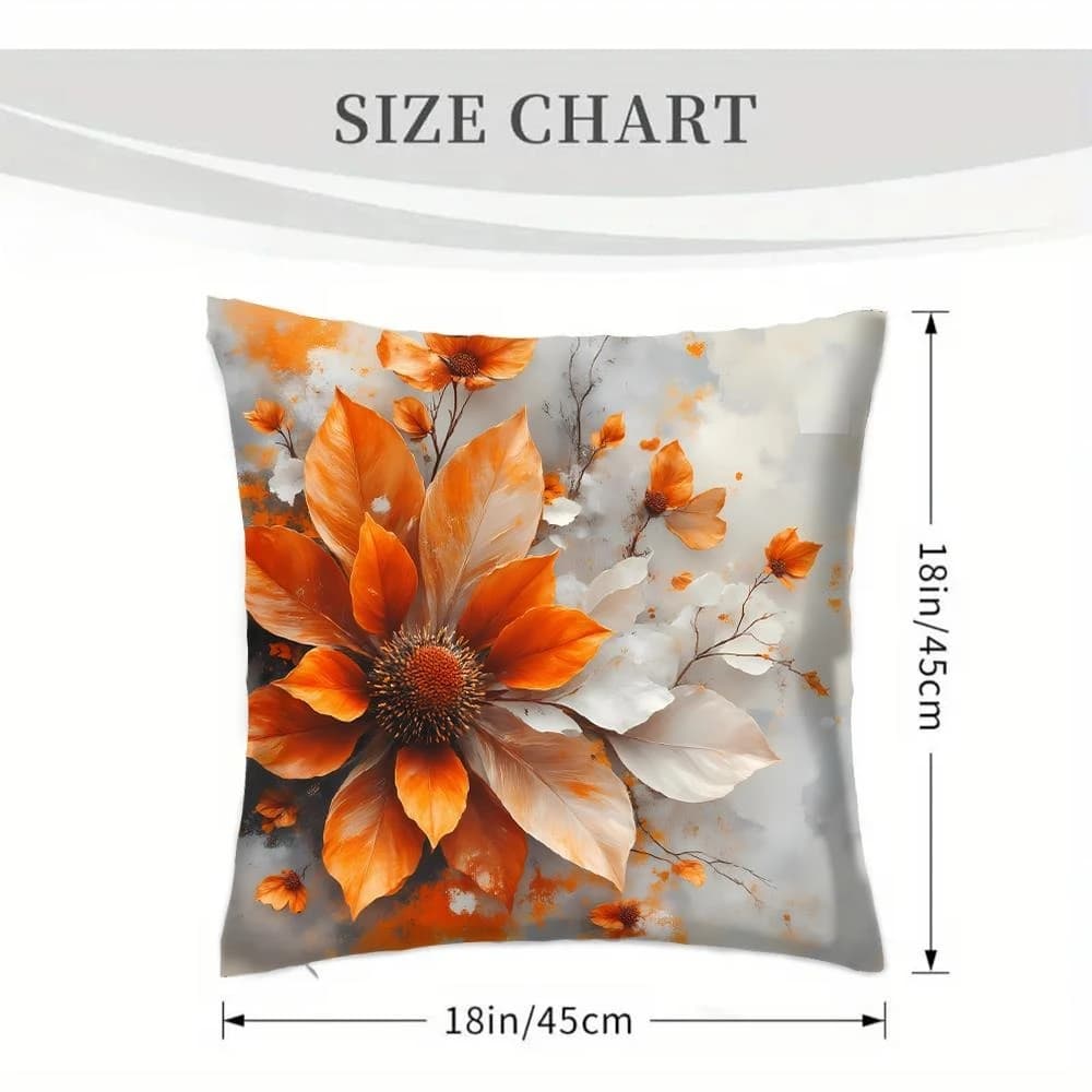 Fodera per cuscino con stampa floreale arancione e bianca, 45x45 cm, 1 pezzo, per divano, uso quotidiano domestico