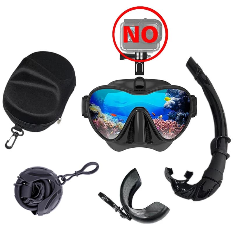Snorkeling set with large frame, anti-fog, HD panoramic view, water, adult diving glasses, snorkeling mask with Go-Pro support