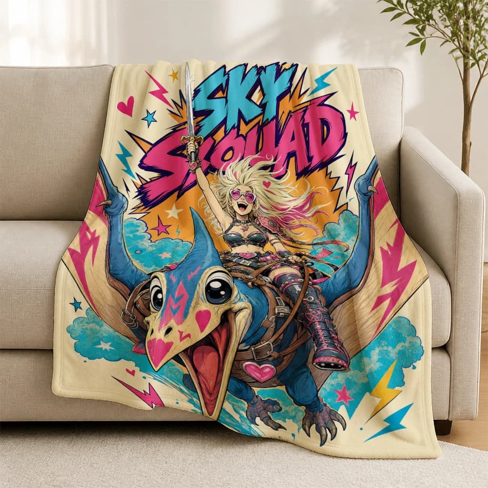 Large Decorative Comic Art Throw Blanket for Sofa Couch Decor Pop Culture Anime Gifts Geek Skysquad Home Accent Modern Living Ro