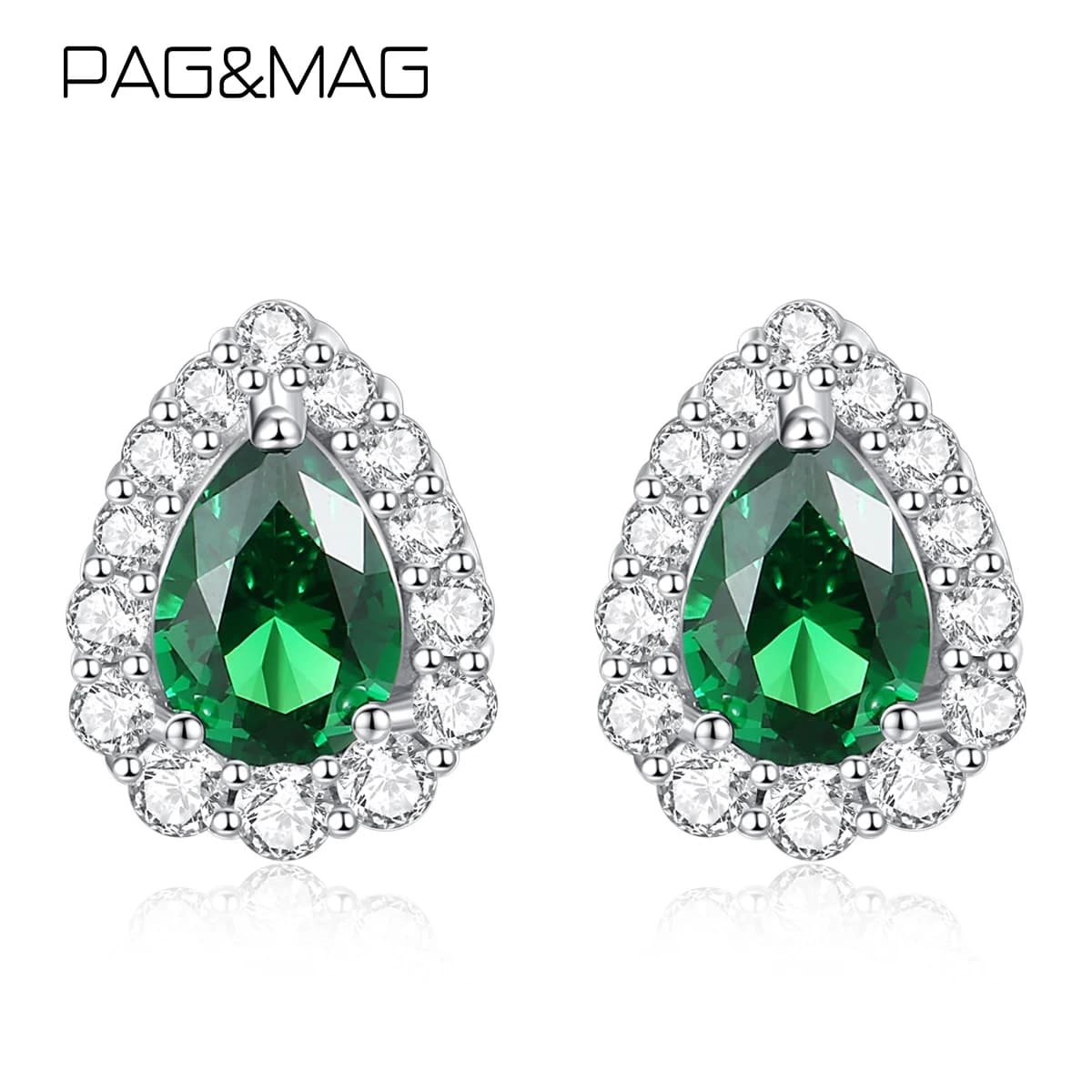 Orecchini a Perno PAG&MAG in Argento S925 con Design Floreale Verde, Eleganti Gioielli con Gemme per Accessori da Sposa e Fidanzamento