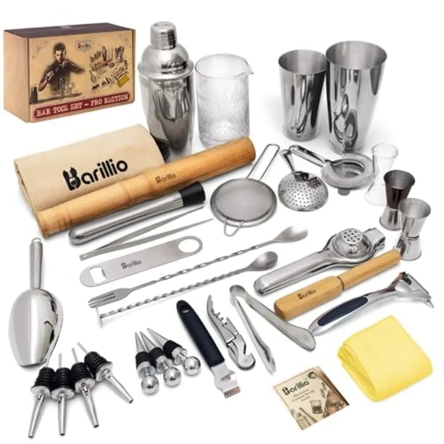 Set di Strumenti da Bar Edizione Pro - Set Shaker per Cocktail in Acciaio Inox - Kit da Barman con Shaker Boston, Mixer per Bevande e Muddler