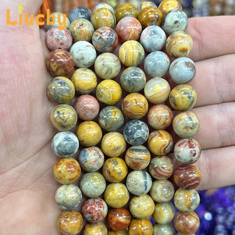 Perline di pietra naturale di agata gialla pazza per la creazione di gioielli Accessori per corde fai da te Anelli Bracciali 15 "All'ingrosso 4/6/8/10/12mm